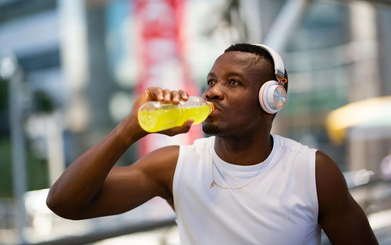 man chugging electrolytes